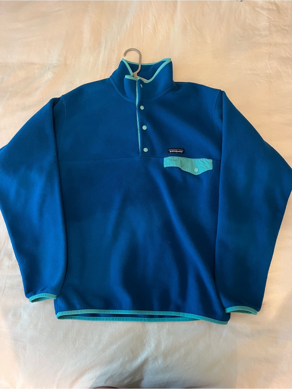 Patagonia Blue Fleece Snap Pullover with Aqua Trim